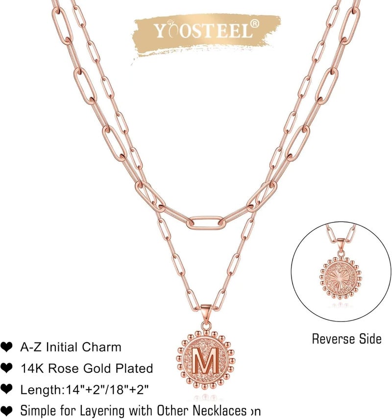 Yoosteel Valentines Gifts for Women Her - Gold Layered Initial Necklaces for Women 14K Gold Plated Dainty Layering Paperclip Link Chain Necklace Coin Initial Necklace Birthday Gifts for Teen Girls - Image 5